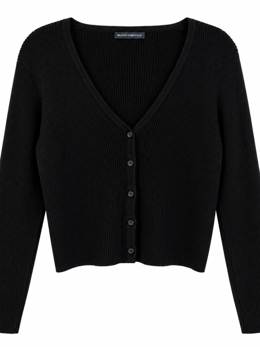 Brandy Melville Black Ribbed V-Neck Button-Up Cardigan